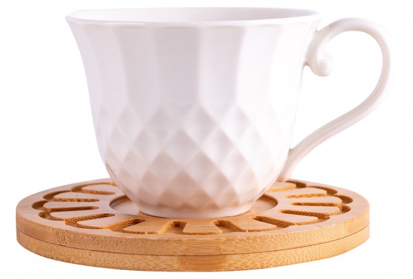 Almina 6'lı Türk Kahve Seti Bambu Porselen 75ml | Beyaz | Al-4090