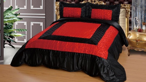 Yatak Örtüsü Seti Çift Kişilik Zümrüt Kırmızı Siyah