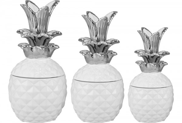 Dekonaz 3'lü Vazo Seti Ananas Form | Beyaz Gümüş