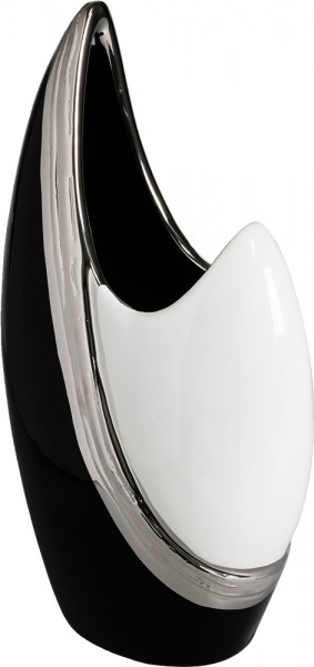 Almina Seramik Dekoratif Vazo | 30 cm | Beyaz Siyah | Al-9157