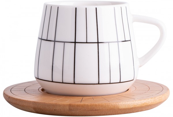 Hayal 6'lı Türk Kahve Seti Bambu Porselen | Beyaz Siyah | By-alz-p180197-2