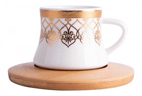 Hayal 6'lı Türk Kahve Seti Bambu Porselen | Beyaz Altın | By-alz-p180196-4