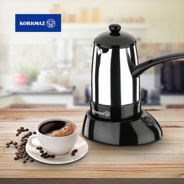 Korkmaz Smart Parlak Elektrikli Kahve Makinesi Inox/Siyah