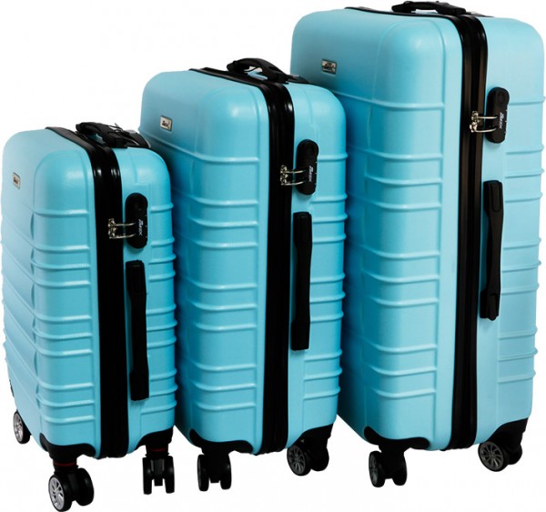 İmex Hard Case 3'lü Bavul Seti 360 ° Dönen Tekerlekli | Mavi | TSA Kilitli