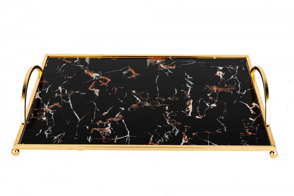 Marmor Desenli Tepsi | 33.5x25 cm | Siyah | By-ms-g-b