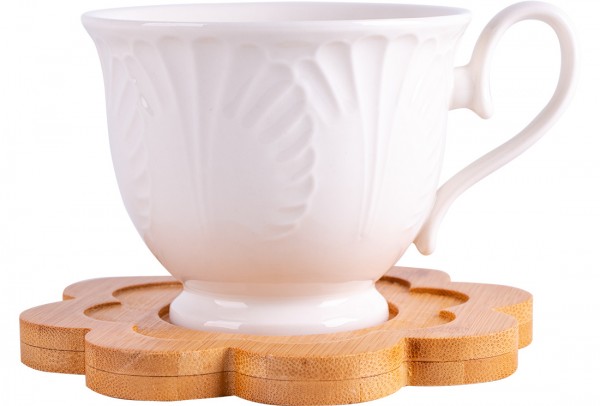 Almina 6'lı Büyük Kahve Seti Bambu Porselen 175ml | Beyaz | Al-4106