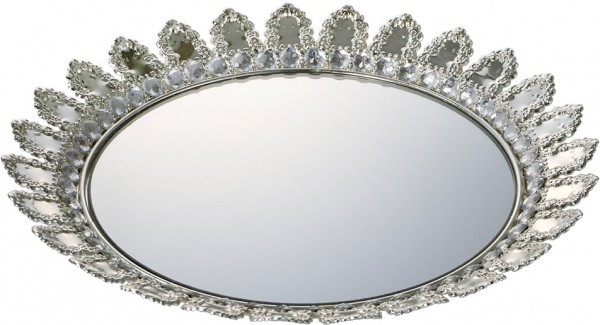 Bavary Aynalı Parlak Taşlı Gümüş Servis Tepsi | 30cm