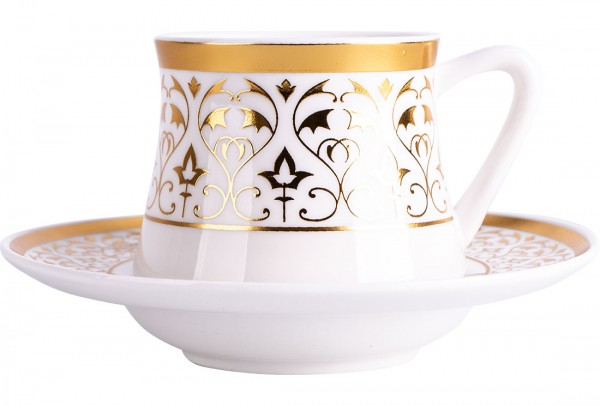 Almina 6'lı Büyük Kahve Seti Porselen 175ml | Beyaz Altın | Al-5882-g