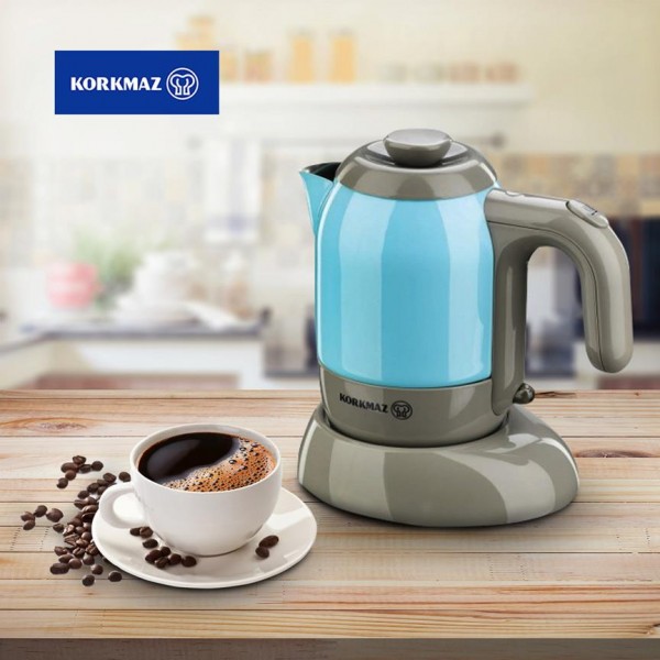 Korkmaz Mia Elektrischer Kaffeekocher 400W 4 Tassen 18/10 Espresso Kocher Blau