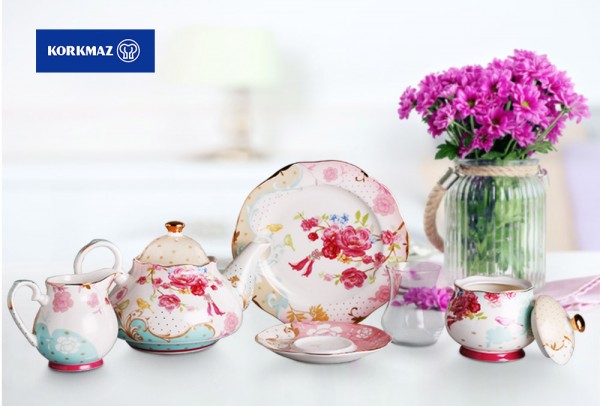 Korkmaz Flora Çiçek Desenli Porselen Çay Seti - 23 Parça | A8534-4