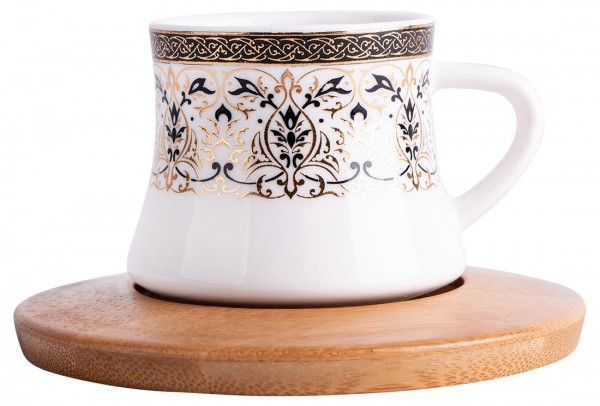 Hayal 6'lı Türk Kahve Seti Bambu Porselen | Beyaz Altın | By-alz-p180196-1