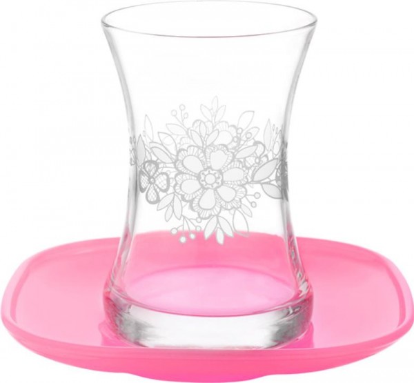 Lav Pink 6'lı 12 Parça Çiçek Desenli Çay Seti - Pembe | Pnk-0001