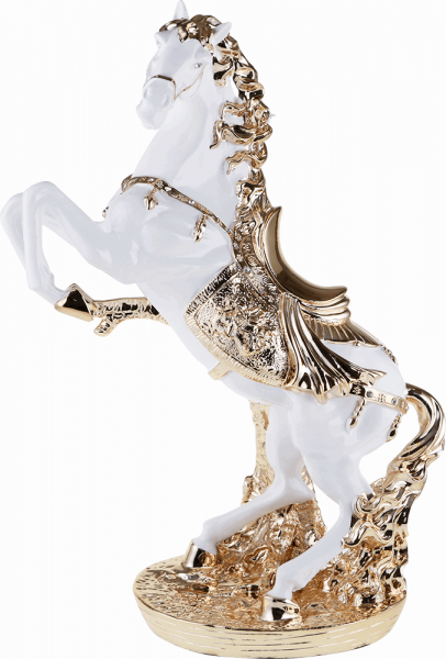 Almina Dekoratif Altın Rengi İşlemeli At Biblosu - Beyaz