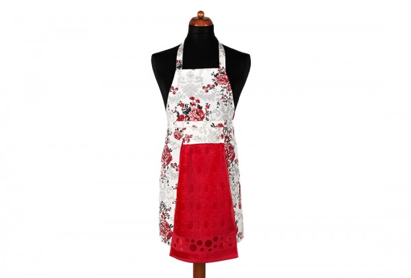 Dekonaz Çiçek Desenli Mutfak Önlüğü | Kırmızı Havlu ve El Bezi Hediyeli | 73cm x 59cm