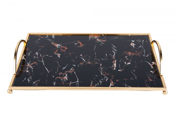 Marmor Desenli Tepsi | 39x26.5 cm | Siyah | By-mb-g-b