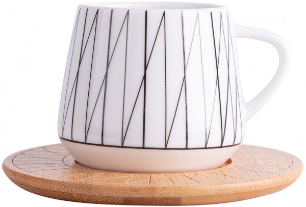 Hayal 6'lı Türk Kahve Seti Bambu Porselen | Beyaz Siyah | By-alz-p180197-4