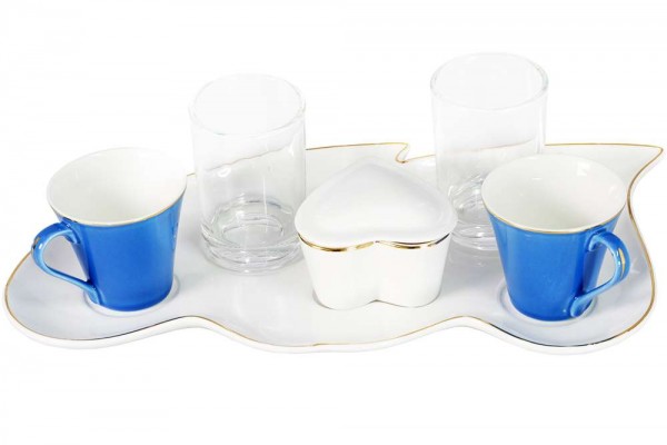 Dekonaz Yaprak Tasarımlı Porselen 2'li Kahve Fincan Seti - 6 Parça |Mavi
