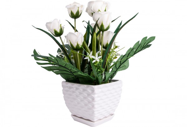 Dekonaz Dekoratif Çiçek Seramik Saksılı | Beyaz | Sas-0006
