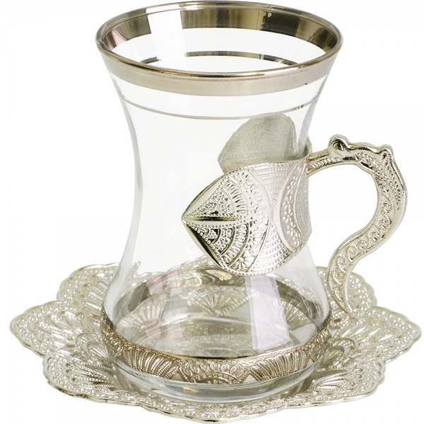 Asya Hürrem 6'lı 18 Parça Gümüş Kulplu Çay Seti | CB-0001