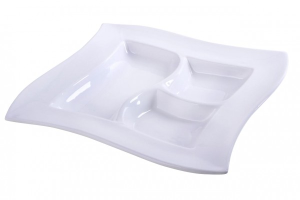 RedTag Home Porselen Kahvaltı Servis Tabağı | 3 Bölmeli | S-Form | Beyaz | 31cm