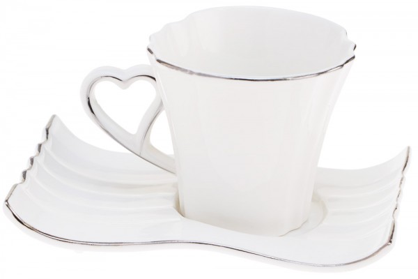 Dematex 6'lı Türk Kahve Fincanı Kalpli Kulp - Hediye kutulu | Beyaz