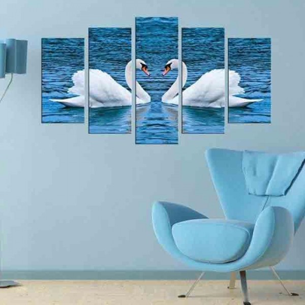 5 Parça Tablo - Kuğular Mavi Göl