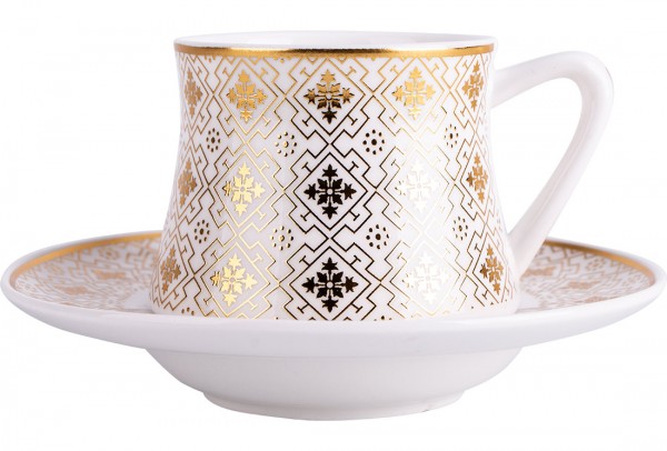 Almina 6'lı Büyük Kahve Seti Porselen 175ml | Beyaz Altın | Al-5905-g