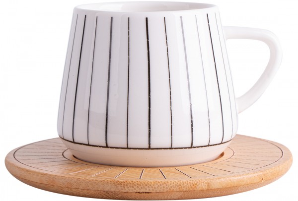 Hayal 6'lı Türk Kahve Seti Bambu Porselen | Beyaz Siyah | By-alz-p180197-3