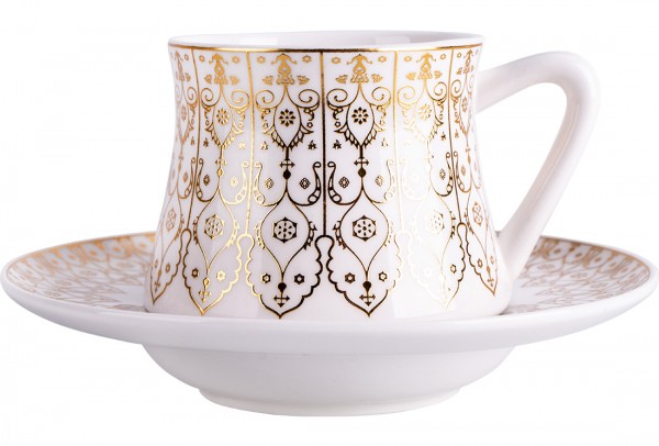 Almina 6'lı Büyük Kahve Seti Porselen 175ml | Beyaz Altın | Al-5875