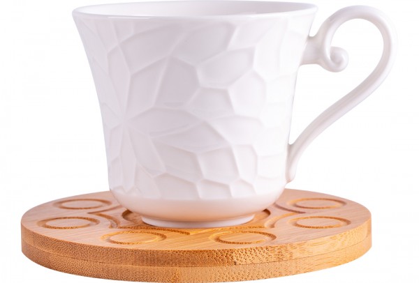 Almina 6'lı Türk Kahve Seti Bambu Porselen 75ml | Beyaz | Al-4137