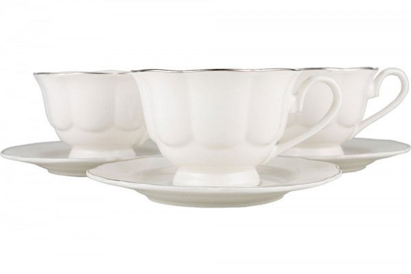 Hayal | Çay/Kahve Büyük Fincan Seti | Beyaz-Gümüş Desenli | 6 Kişilik | By-alz-p180056-s