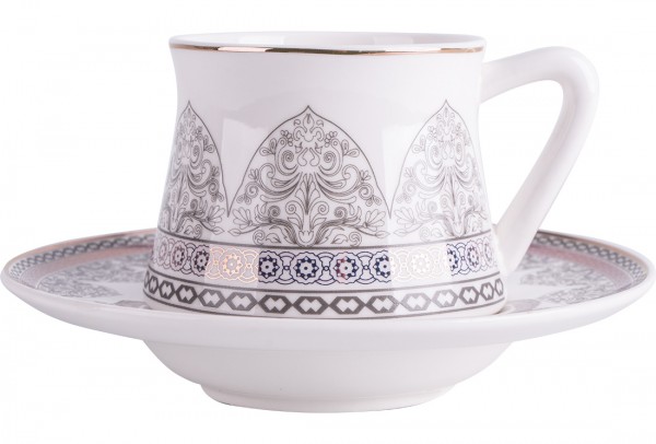 Almina 6'lı Türk Kahve Seti Porselen 75ml | Beyaz Gümüş Lila | Al-5851